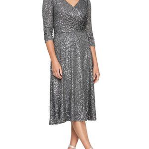 Alex Evenings 3/4 Sleeve Sequin A-line Party Dress